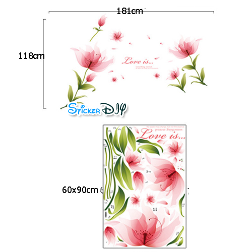 Wall Sticker สติ๊กเกอร์ติดผนัง ดอกไม้ "Love is" (กว้าง181cm.xสูง118cm.)