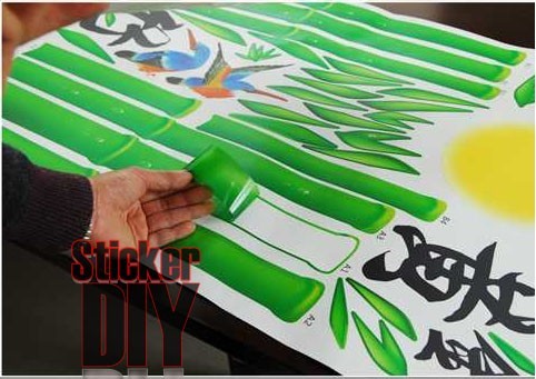 Bigsize AY Transparent Wall sticker สติ๊กเกอร์ติดผนัง นกคู่ต้นไผ่สีทอง (กว้าง220cm.xสูง220cm.)