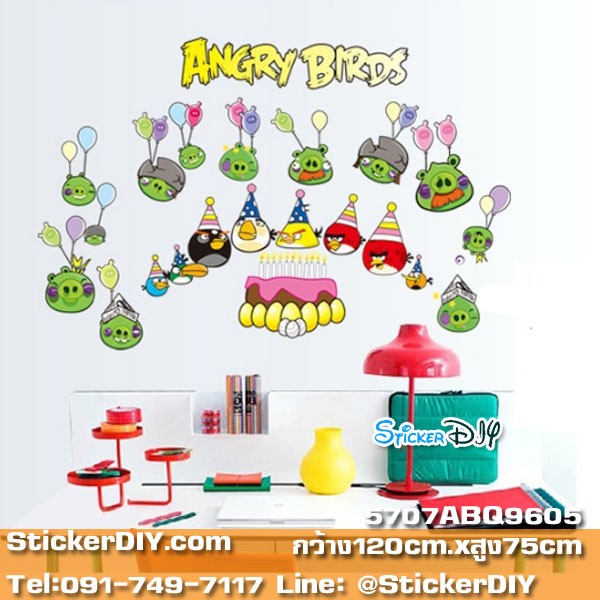 Transparent Luminescent Wall Sticker สติ๊กเกอร์ติดผนังเรืองแสง Angry Bird (กว้าง120cm.xสูง75cm.)