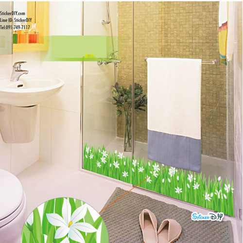 Transparent wall sticker สติ๊กเกอร์ติดผนังแต่งขอบ หญ้าดอกสีขาว (กว้าง127cm.xสูง25cm.)