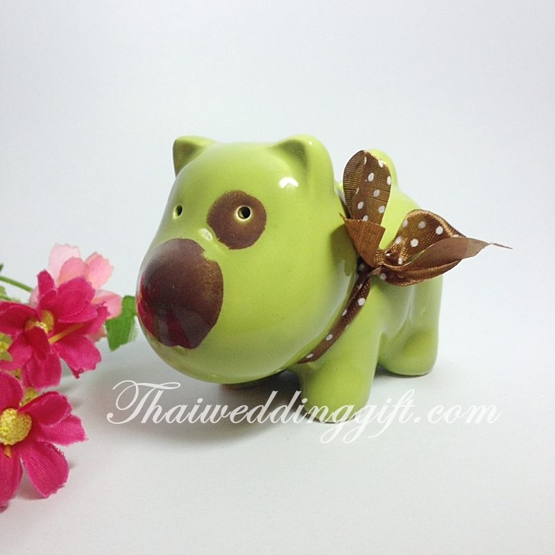 กระปุกหมาออมสิน เลือกสีได้ พร้อมสกรีนชื่อ แพ็คกล่องผูกโบว์