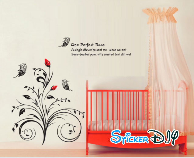 Transparent wall sticker สติ๊กเกอร์ติดผนัง One Perfect Rose (กว้าง120cm.xสูง80cm.)