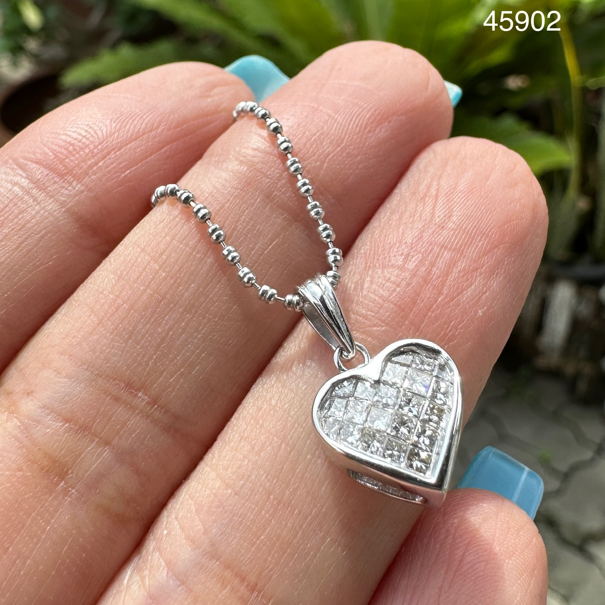 รหัส 45902 สร้อยคอ ทองอิตาลี18K + จี้ หัวใจ ฝัง เพชร Princess 21 เม็ด 1.05 กะรัต งานสวย น่ารักมาก นน. 5.20 g