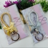 พวงกุญแจถักเชือก สีทองสีเงิน แพ็คถุงแก้วพร้อมแผ่นรองป้ายชื่อ ติดโบว์