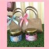 น้ำผึ้ง 1 ออนซ์ พร้อมป้ายชื่อที่ขวด ใส่ถุงผ้ากระสอบผูกโบว์
