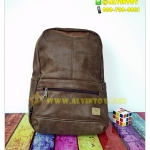 กระเป๋าเป้หนัง Three-Box สีน้ำตาลเข้ม