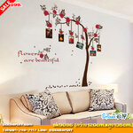 Transparent Wall Sticker สติ๊กเกอร์ติดผนัง ต้นไม้กรอบรูป "Flowers are beautiful" (กว้าง120cm.xสูง135cm.)