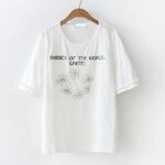 P86611 เสื้อยืดแฟชั่น ผ้ายืดเนื้อดี แต่งงานปัก 2 สี ฟ้า ขาว