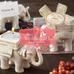 ช้างเซรามิกพร้อมเทียนหอม แพ็คกล่องพลาสติกใส ผูกโบว์ ฟรีป้ายชื่อ