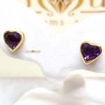 ต่างหูอเมทิสต์ Amethyst เจียรทรงหัวใจผังหุ้ม เรียบง่าย สวมใส่ได้ทุกวัน