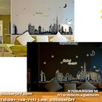 Transparent Luminescent Wall Sticker สติ๊กเกอร์ติดผนังเรืองแสง Bubai city of gold (กว้าง155cm.xสูง65cm.)