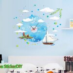 Wall clock sticker สติ๊กเกอร์นาฬิกาติดผนัง The beach (กว้าง50cm.xสูง44cm.)