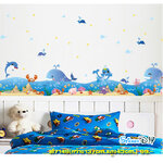 Transparent wall sticker สติ๊กเกอร์ติดผนังแต่งขอบ วาฬเริงร่า (กว้าง137cm.xสูง43cm.)