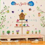 Transparent wall sticker สติ๊กเกอร์ติดผนัง บ้านนก HOME SWEET HOME SK7081 (กว้าง83cm.xสูง77.5cm.)