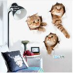 Wall Sticker สติ๊กเกอร์ติดผนัง 3D Three Kittys (กว้าง73cm.xสูง40cm)