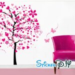 Bigsize Transparent wall sticker สติ๊กเกอร์ติดผนัง ต้นไม้ดอกไม้หัวใจสีชมพู (กว้าง175cm.xสูง160cm.)