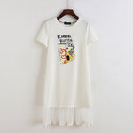 P71403 ชุดเดรสทรงปล่อย ชายต่อผ้าลูกไม้ สีขาว แต่งงานปักลาย