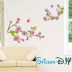 Transparent wall sticker สติ๊กเกอร์ติดผนัง กิ่งไม้ดอกชมพูและนกคู่ (กว้าง190cm.xสูง50cm.)