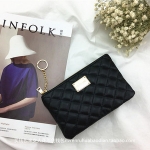 B00711 กระเป๋าคลัทช์เอนกประสงค์ หนัง PU ซิบบน สีดำ พร้อมช่องใส่บัตรด้านใน