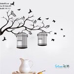 Vinyl wall sticker สติ๊กเกอร์ติดผนัง กิ่งไม้กรงนกคู่ (กว้าง77cm.xสูง57cm.)