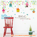 Transparent Wall sticker สติ๊กเกอร์ติดผนัง บ้านนก Colorful world (กว้าง105cm.xสูง65cm.)