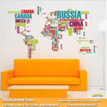 Bigsize Transparent wall sticker สติ๊กเกอร์ติดผนัง Alphabet world map สีสัน (กว้าง150cm.xสูง90cm.)