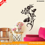 Transparent wall sticker สติ๊กเกอร์ติดผนัง ผีเสื้อดอกไม้สีดำ (กว้าง70cm.xสูง120cm.)