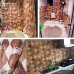 (กว้าง45cm.xยาว10m.)Wallpaper sticker วอลเปเปอร์แบบกาวในตัว หินอ่อนสี่เหลี่ยมจตุรัสสลับ สีน้ำตาลแดง