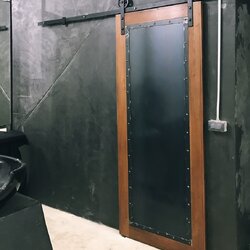 ประตูกระจกเงากรอบไม้บานเลื่้อนเดี่ยว รวมชุดรางเลื่อน