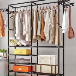 ราวแขวนผ้า DIY 2in1 ราววางของ + ที่แขวนผ้า + ชั้นวางของอเนกประสงค์