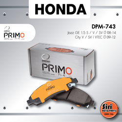 (ประกัน 1 เดือน) ผ้าเบรคหน้า/ดิสเบรคหน้า HONDA Jazz GE 1.5 S / V / SV ปี 08-14, City V / SV i VTEC ปี 09-12 ฮอนด้า ซิตี้ / แจ๊ส / DPM-743 / Compact Primo 1ชุด 4 ชิ้น