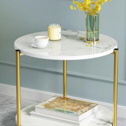 โต๊ะกาแฟ โต๊ะวางของ โต๊ะกลม ลายหินอ่อนขาว โต๊ะกลม ขนาด40*40*43ซม. วัสดุ แผงไม้ + โครงเหล็ก ท่อเหล็กขนาด 15 mm