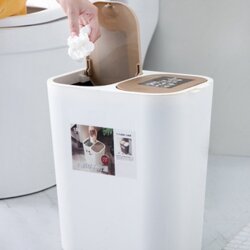 ถังขยะ 15 ลิตร ถังขะ2ฝา ถังขยะแยกเปียกและแห้ง สีขาว