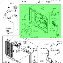 แท้ศูนย์ มอเตอร์พัดลมหม้อน้ำพร้อมใบพัด ทั้งชุด MAZDA CX-3 ,MAZDA2 ปี2015-2020 เครื่อง1.5 SKYACTIVE ดีเซลเท่านั้น / S55215025A