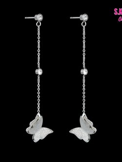 ต่างหู ผีเสื้อ ห่างหูแบบยาว Butterfly Stainless Steel Earrings (SKU-05954)