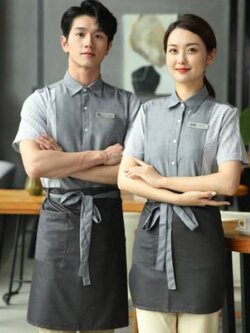 ชุกพนักงานเสริฟ ชุดพนักงานร้านกาแฟ ชุดพนักงานร้านอาหารสีเทา แขนสั้น