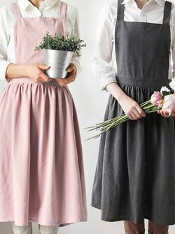 ผ้ากันเปื้อนสไตล์ญี่ปุ่น ผ้าลินิน ผ้ากันเปื้อนพนักงานร้านกาแฟ คอฟฟี่ช๊อป