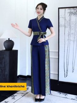 ชุดนวดสปาหญิง ชุดสปาโรงแรม ชุดนวดแผนไทย สีกรมน้ำเงิน