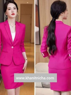 ชุดสูท ชุดออฟฟิศ ชุดพนักงานต้อนรับโรงแรม สีชมพูบานเย็น สีเหลือง สีเขียวอ่อน สีขาว