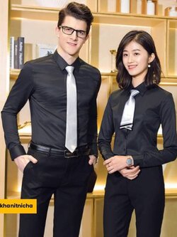 เสื้อเชิ้ตแขนยาว สีขาว สีดำ สีเทา สีม่วง สีแดง สีชมพู สีกรมท่า สีฟ้า