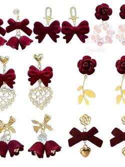 ตุ้มหู ต่างหู แดงกำมะหยี่ แดงเลือดนก Red Velvet Earrings