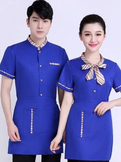 ชุดพนักงานต้อนรับ เสริฟร้านอาหาร โรงแรม สีน้ำเงิน สีแดง สีดำ
