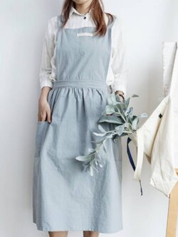 ผ้ากันเปื้อนสไตล์ญี่ปุ่น ผ้าลินิน ผ้ากันเปื้อนพนักงานร้านกาแฟ คอฟฟี่ช๊อป