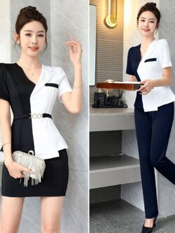 ชุดพนักนวดสปา ชุดพนักงานต้อนรับ ร้านเสริมสวย ทำเล็บ สีกรม สีดำ สีเทา