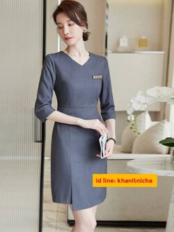 ชุดเดรส ชุดพนักงานต้อนรับโรงแรม ชุดพนักงานขาย สีเทา สีดำ