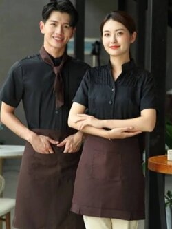 ชุดพนักงานเสริฟสีแดง สีดำ สีเขียว ชุดพนักงานต้อนรับ ชุดพนักงานร้านกาแฟ