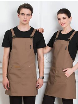 ผ้ากันเปื้อนเต็มตัวร้านกาแฟ สีน้ำตาล สีครีม สีกรม สีดำ ผ้ากันเปื้อนพนักงานเสริฟ
