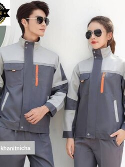 ชุดช่าง ยูนิฟอร์มช่าง ชุดช่างก่อสร้างมีแถบสะท้อนแสง สีเทาแขนยาว