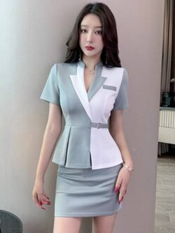 ชุดพนักงานต้อนรับ ชุดสปา ชุดคลินิกความงาม ชุดกระโปรง สีเทา สีดำ สีกรมท่า