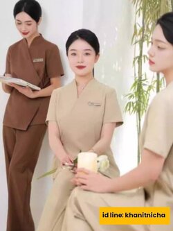 ชุดนวดสปา ชุดคลินิกความงาม ชุดพนักงานเสริมสวย สีครีม สีขาว สีน้ำตาล สีดำ